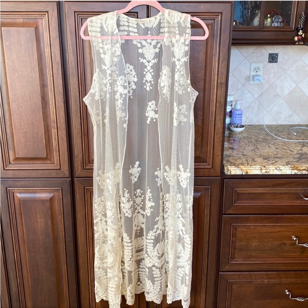 Lace Crochet longline Duster Vest